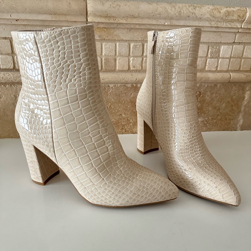 Cream Croc Embossed Bootie